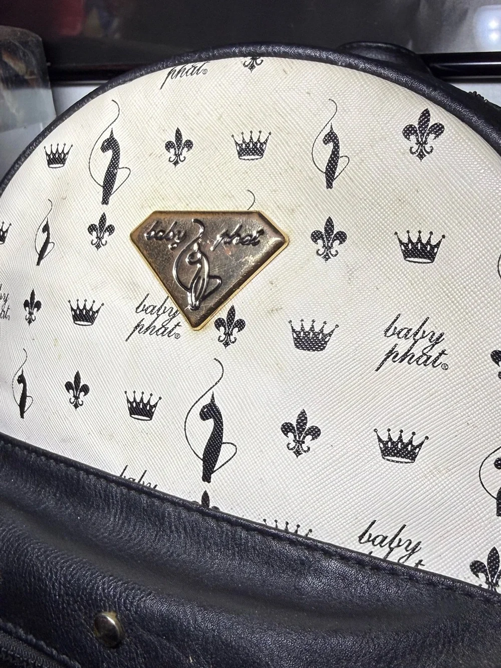 Y2K 2000s Baby Phat Black & White Studded Backpack All Over Print Backpack